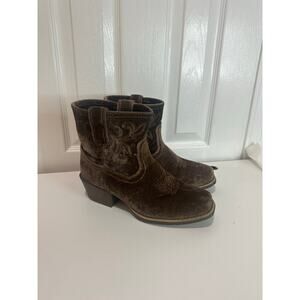 Justin Sz 7.5B Gypsy Boots Velvet Velour Brown Cowgirl Western Square Toe